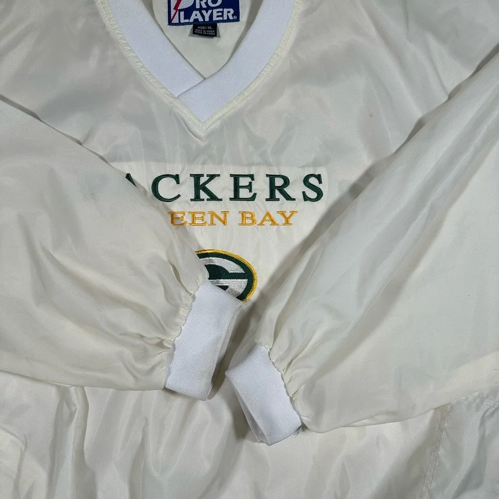 Vintage Green Bay Packers Jacket Men XL Pro Player White Windbreaker Pullover 90